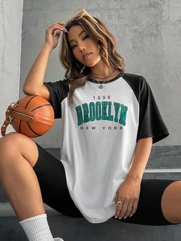 1898 Бруклин Нью-Йорк Женские футболки с рукавом реглан Винтажная личность Уличная одежда Круглый вырез Дышащие женские хлопковые топы
