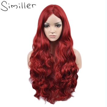 Similler Длинные синтетические парики для женщин Кудрявые волосы Центральная часть Лолита Фиолетовый Красный Косплей Парик Термостойкость