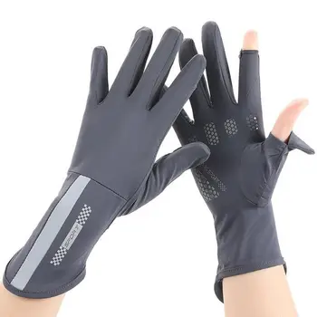 Женщины Ice Silk Летние солнцезащитные перчатки Тонкий сенсорный экран Показать два пальца Варежки Дышащие противоскользящие перчатки для вождения