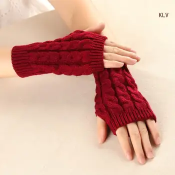 Однотонные трикотажные перчатки Зимние рукавицы с половиной пальца Утолщение Сохраняйте тепло Рождественские перчатки для согревания запястий для подруги