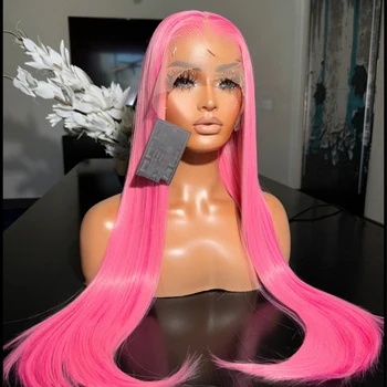розовый цвет 26-дюймовый бордовый синтетический прямой кружевной передний парик для чернокожих женщин с детскими волосами термостойкие парики из волокна