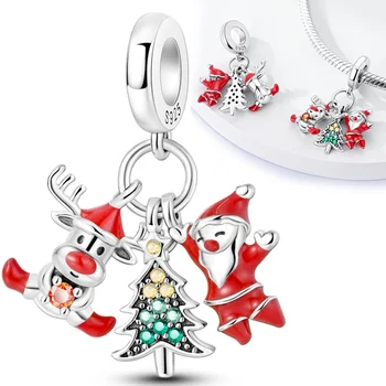 Серебряный цвет Рождественский набор из 3 предметов Fit Pandora Charms Серебряный цвет Оригинальный браслет для изготовления ювелирных изделий