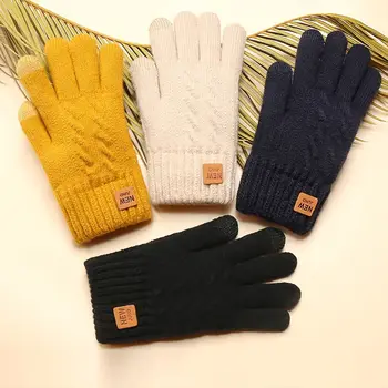  Холодостойкие трикотажные перчатки Высококачественные зимние утолщенные плюшевые перчатки для вождения Двухслойные нескользящие варежки на открытом воздухе
