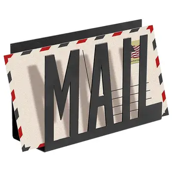  Настольная почтовая стойка Металлический настольный стеллаж для хранения почты Организация большой емкости Черная почтовая стойка открытого дизайна для школьного офиса дома 0